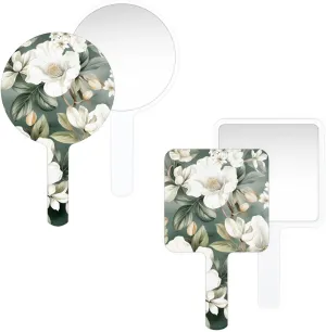Multi Purpose Hand Mirror Spring Colorful White Floral with Distortion Free Reflection, 6.7 x 3.95 in, Small Cute Square Hand Mirror Flowers Plants Leaves