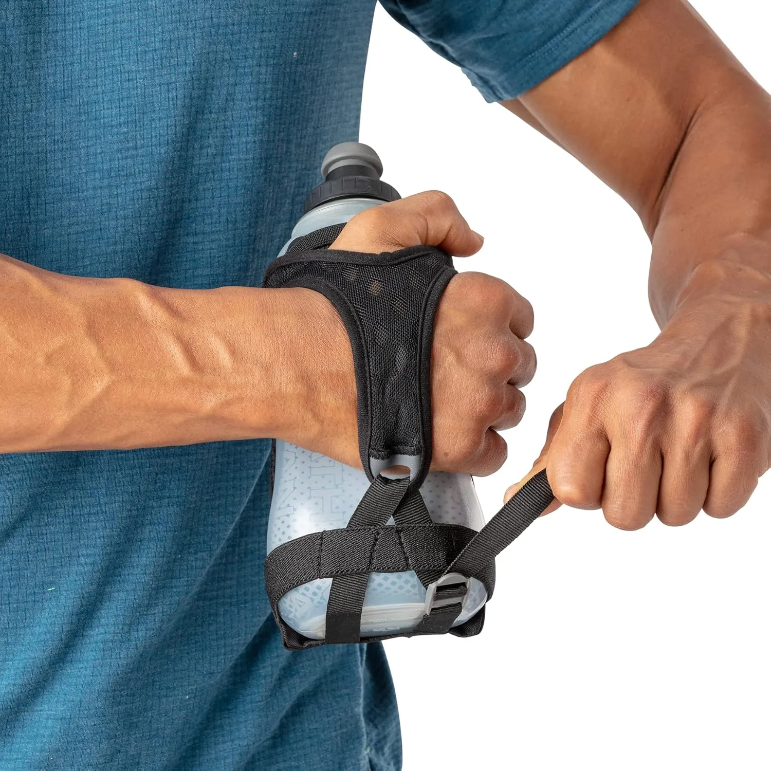Nathan Running Handheld Quick Squeeze Water Bottle. No-Grip Adjustable Hand Strap. 12oz / 18oz / Insulated. Reflective Hydration Water Bottle.