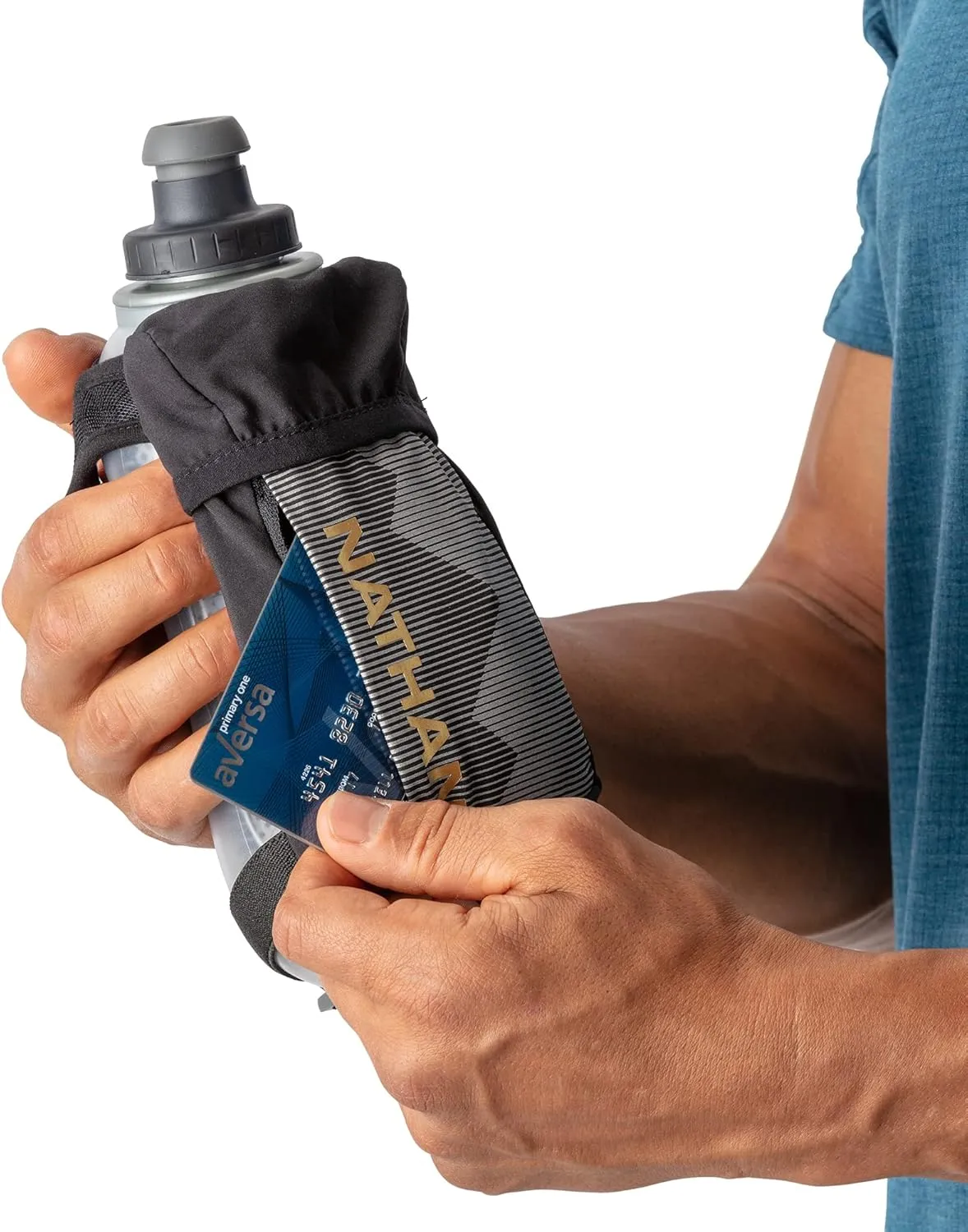 Nathan Running Handheld Quick Squeeze Water Bottle. No-Grip Adjustable Hand Strap. 12oz / 18oz / Insulated. Reflective Hydration Water Bottle.