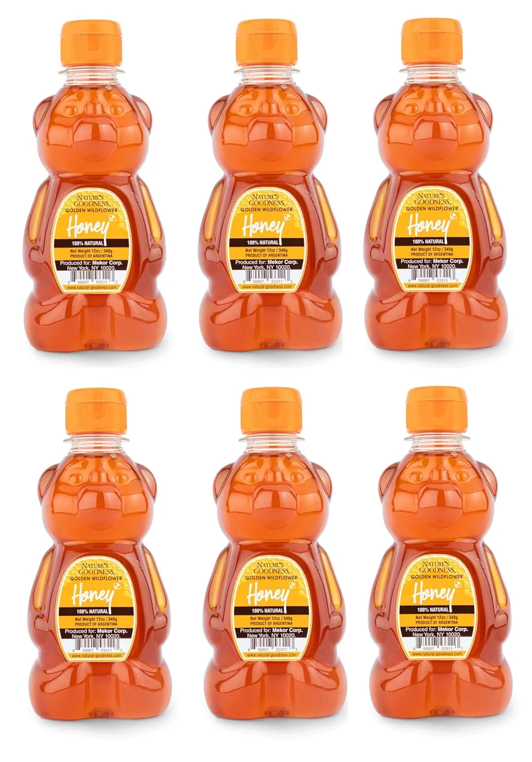 Nature's Goodness Teddy Bear Golden Wildflower Honey, Teddy Bear, 12 Ounce (Pack of 6)