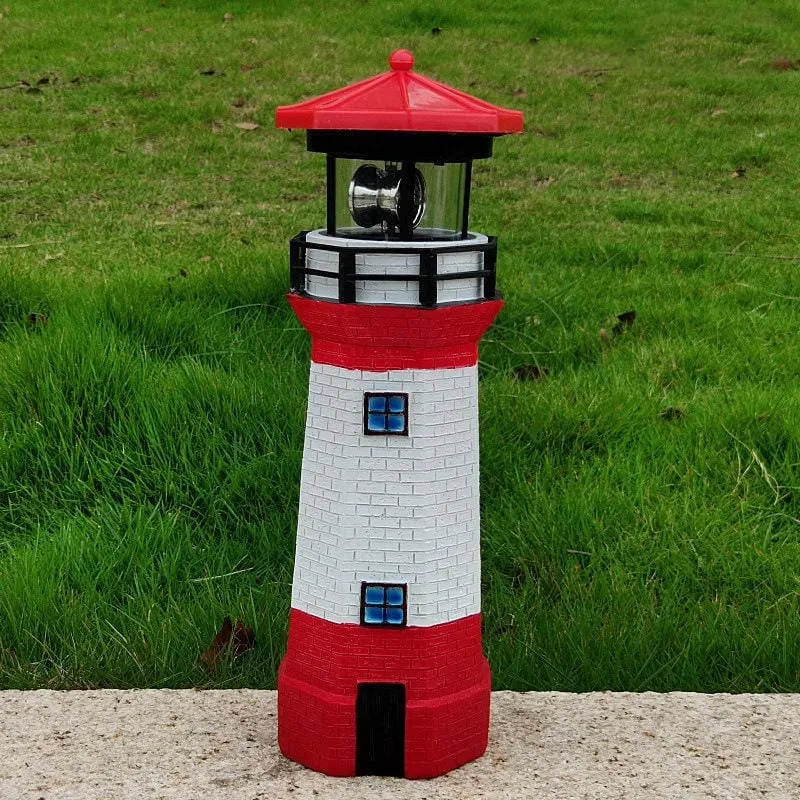Nautical Lighthouse Statue with Spinning Light, Ocean and Beachhouse Inspired Decor, Red