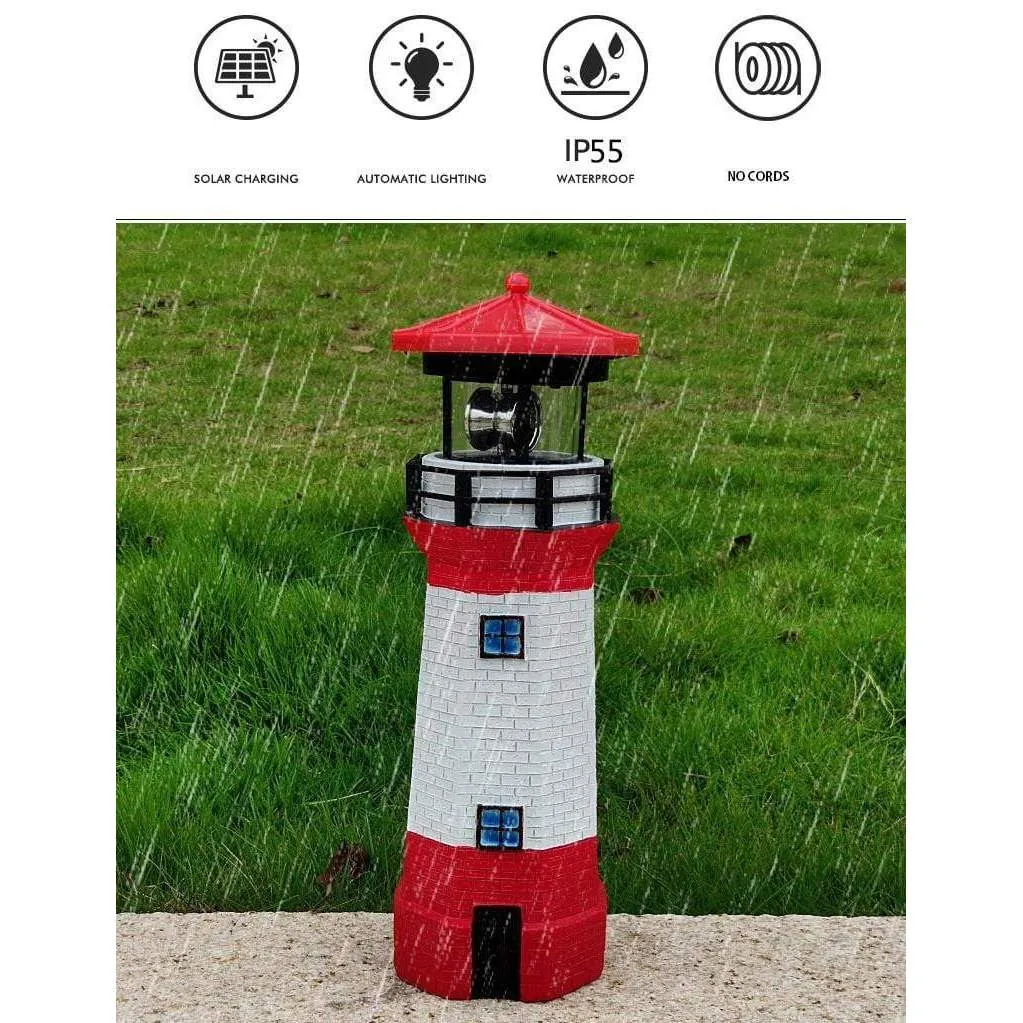 Nautical Lighthouse Statue with Spinning Light, Ocean and Beachhouse Inspired Decor, Red