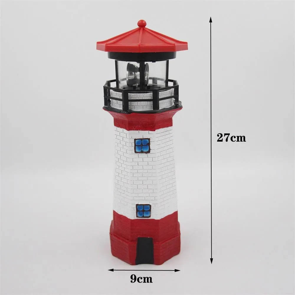 Nautical Lighthouse Statue with Spinning Light, Ocean and Beachhouse Inspired Decor, Red