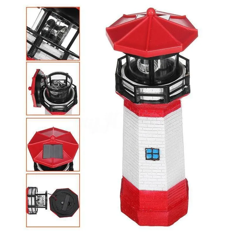 Nautical Lighthouse Statue with Spinning Light, Ocean and Beachhouse Inspired Decor, Red