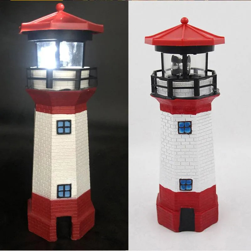 Nautical Lighthouse Statue with Spinning Light, Ocean and Beachhouse Inspired Decor, Red