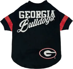NCAA Georgia Bulldogs T-Shirt for Dogs & Cats, Small. Football/Basketball Dog Shirt for College NCAA Team Fans. New & Updated Fashionable Stripe Design, Durable & Cute Sports PET TEE Shirt Outfit