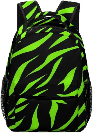 Neon Green Zebra Skin Fashion Backpack with Little Whistle Shoulders Daypacks Lightweight Laptop Bag Travel Gear