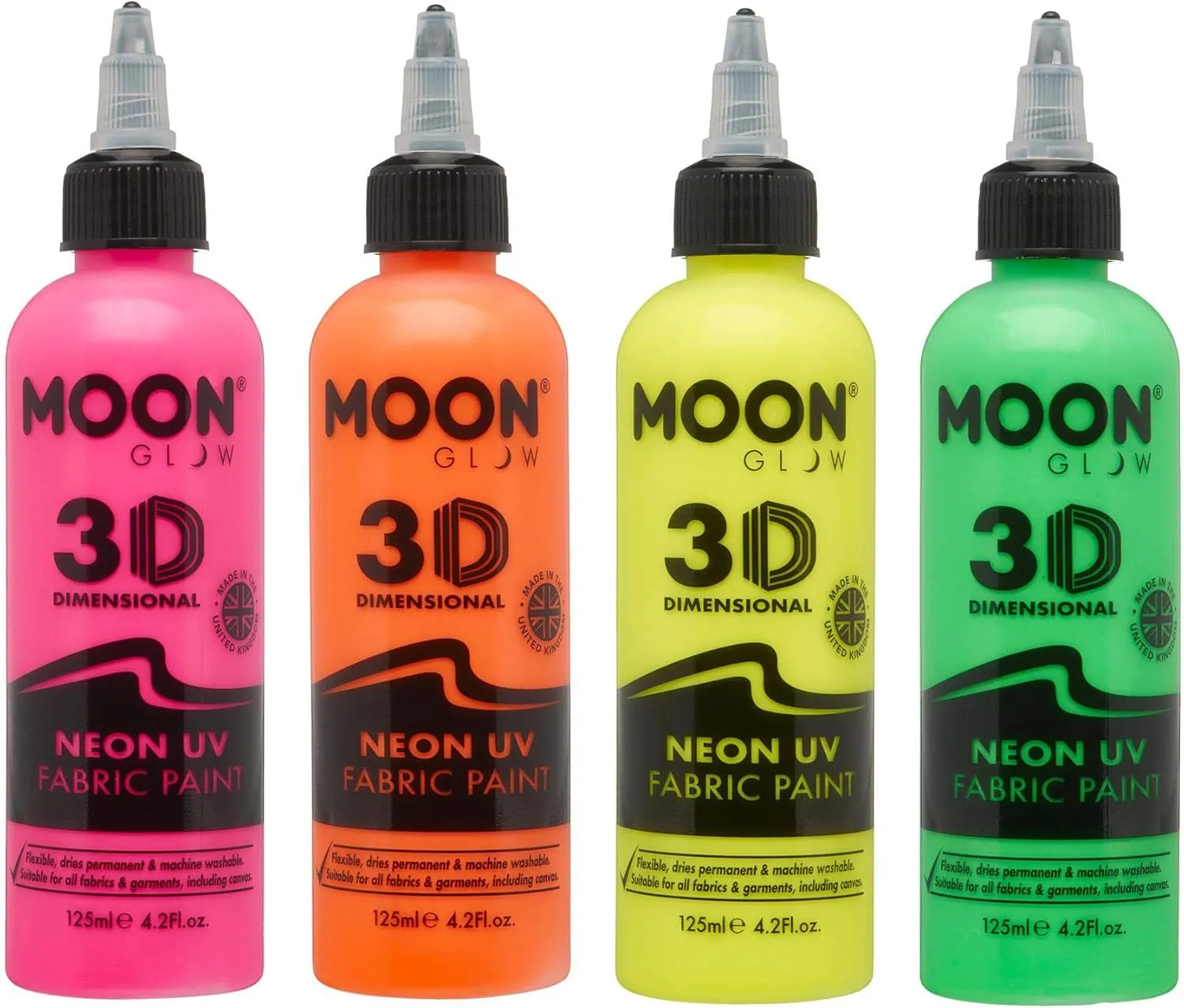 Neon UV 3D Fabric Paint - 4.22fl oz - Set of 4 - Textile Paint for Clothes, t-Shirts, Bags, Shoes & Canvas