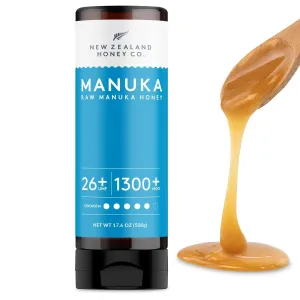New Zealand Honey Co. Pure Manuka Honey Squeeze Bottle | Manuka Honey UMF 26  / MGO 1300  | 17.6oz | 1.1 lb. (500g)