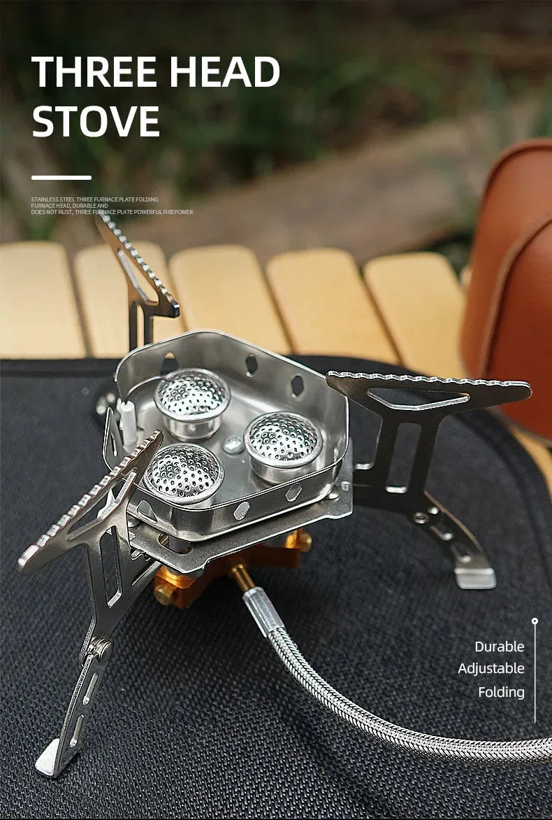Newest Arrival Outdoor Portable Three Head Stove Camping Windproof Stove Camping Picnic Burner Outdoor Foldable Gas Stove