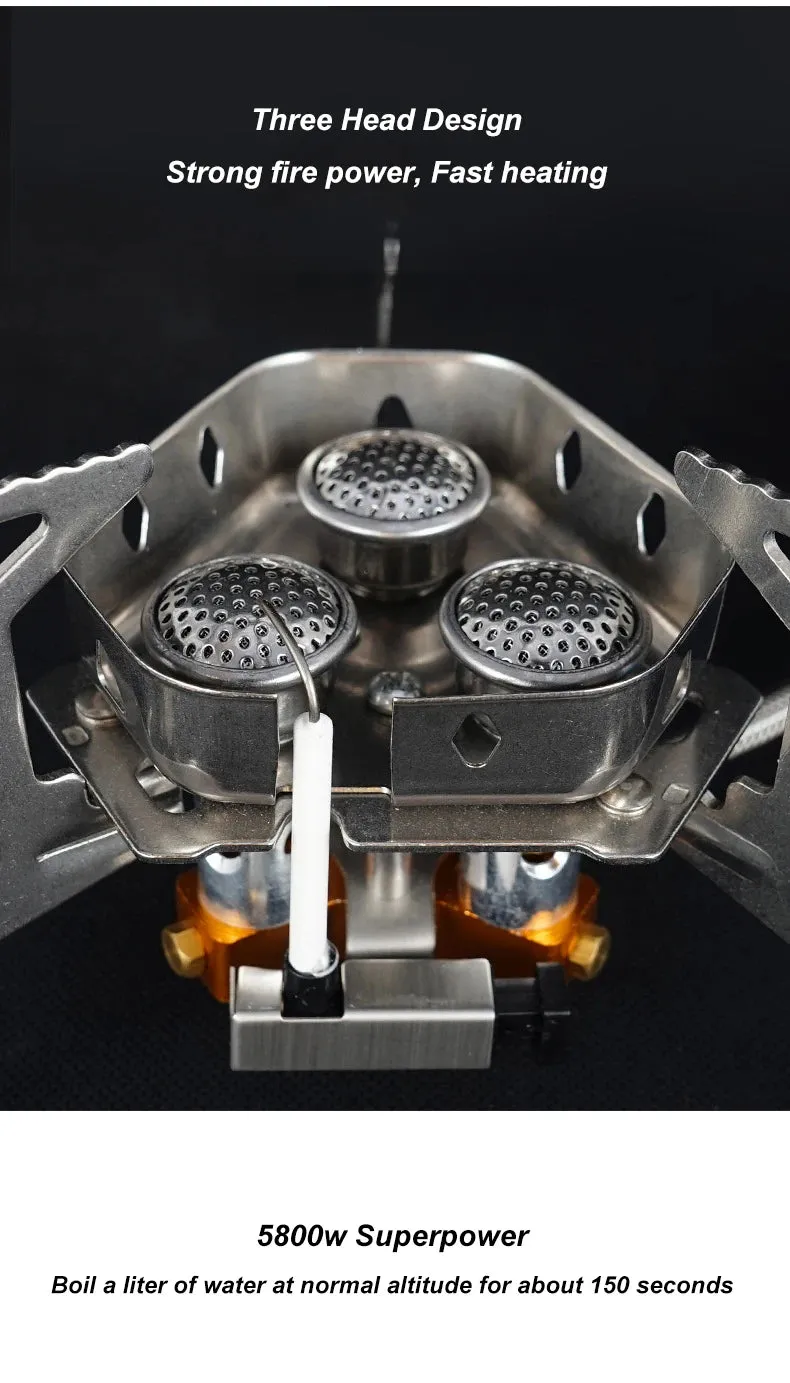 Newest Arrival Outdoor Portable Three Head Stove Camping Windproof Stove Camping Picnic Burner Outdoor Foldable Gas Stove