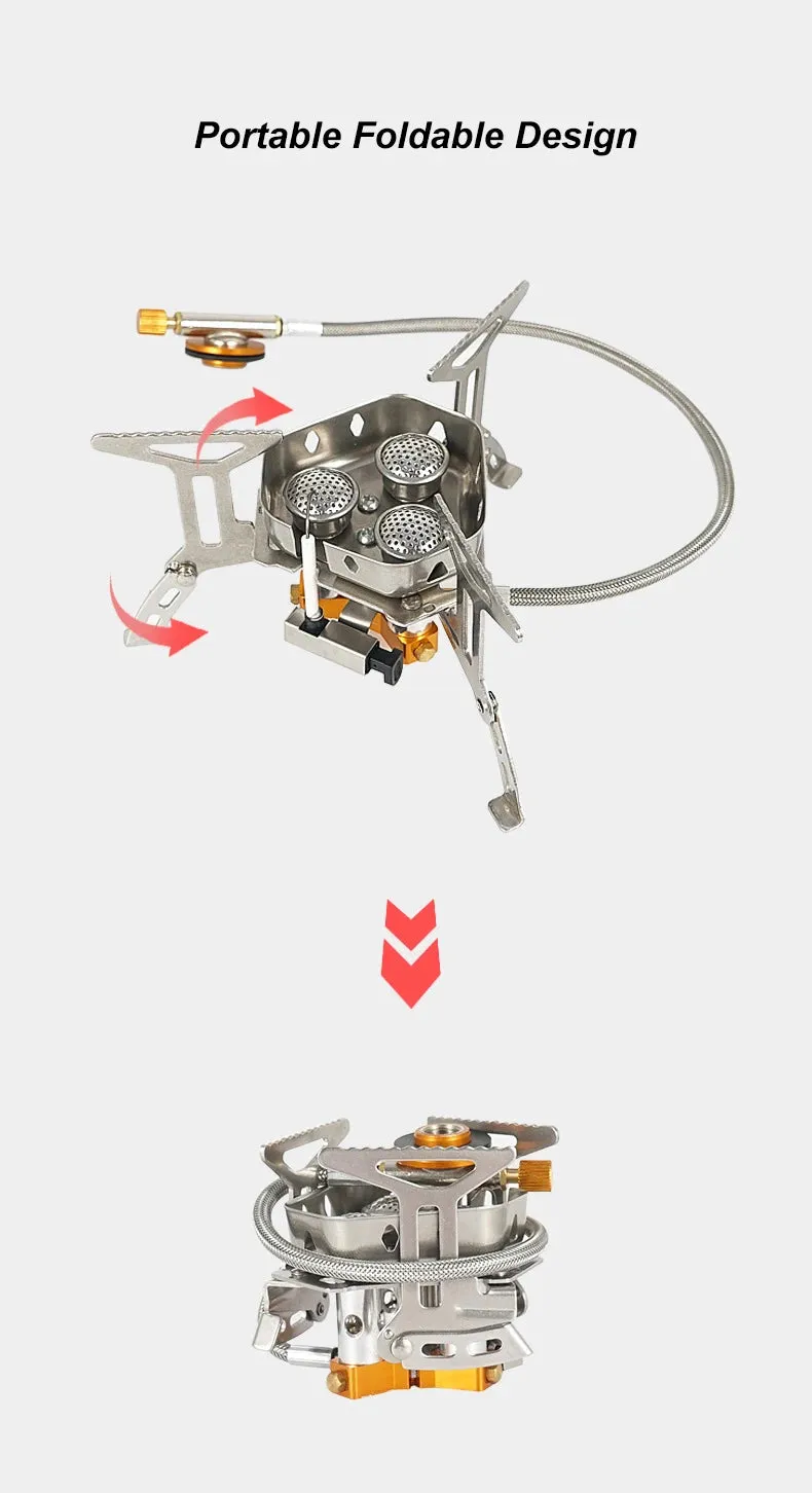 Newest Arrival Outdoor Portable Three Head Stove Camping Windproof Stove Camping Picnic Burner Outdoor Foldable Gas Stove