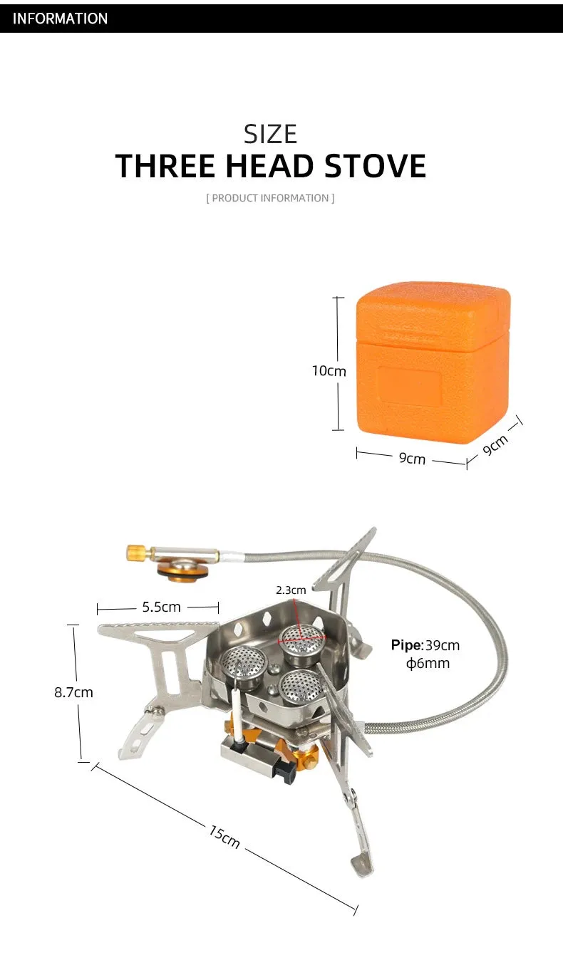 Newest Arrival Outdoor Portable Three Head Stove Camping Windproof Stove Camping Picnic Burner Outdoor Foldable Gas Stove