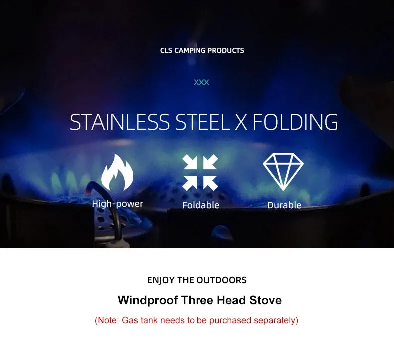 Newest Arrival Outdoor Portable Three Head Stove Camping Windproof Stove Camping Picnic Burner Outdoor Foldable Gas Stove