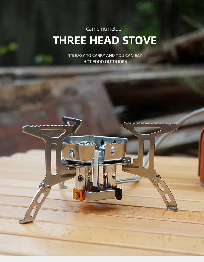 Newest Arrival Outdoor Portable Three Head Stove Camping Windproof Stove Camping Picnic Burner Outdoor Foldable Gas Stove