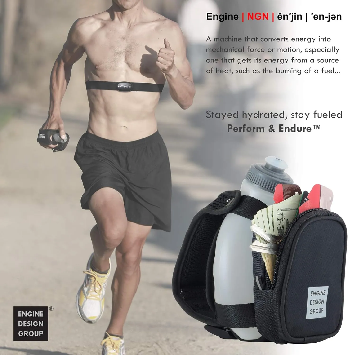 NGN Sport - Running Water Bottle Handheld | Hydration Bottle & Pack with Zippered Pocket - 10 oz