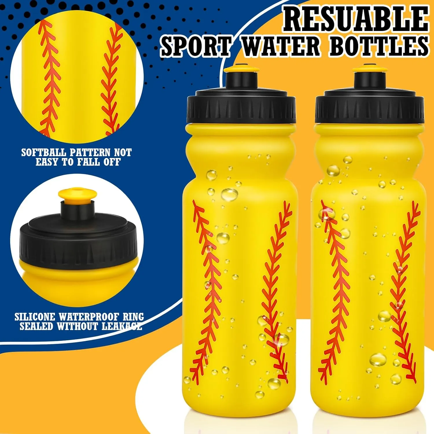 Nitial 12 Pack Softball Water Bottles Bulk 20 oz Reusable Squeeze Water Bottles Plastic Sports Bottle with Pull Top Cap Sports Gifts Tumbler for Travel Gym Softball Party Supplies