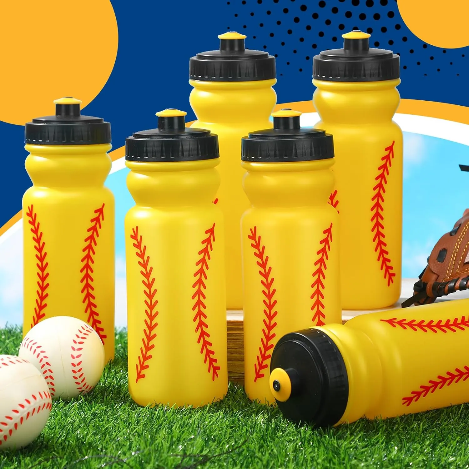 Nitial 12 Pack Softball Water Bottles Bulk 20 oz Reusable Squeeze Water Bottles Plastic Sports Bottle with Pull Top Cap Sports Gifts Tumbler for Travel Gym Softball Party Supplies