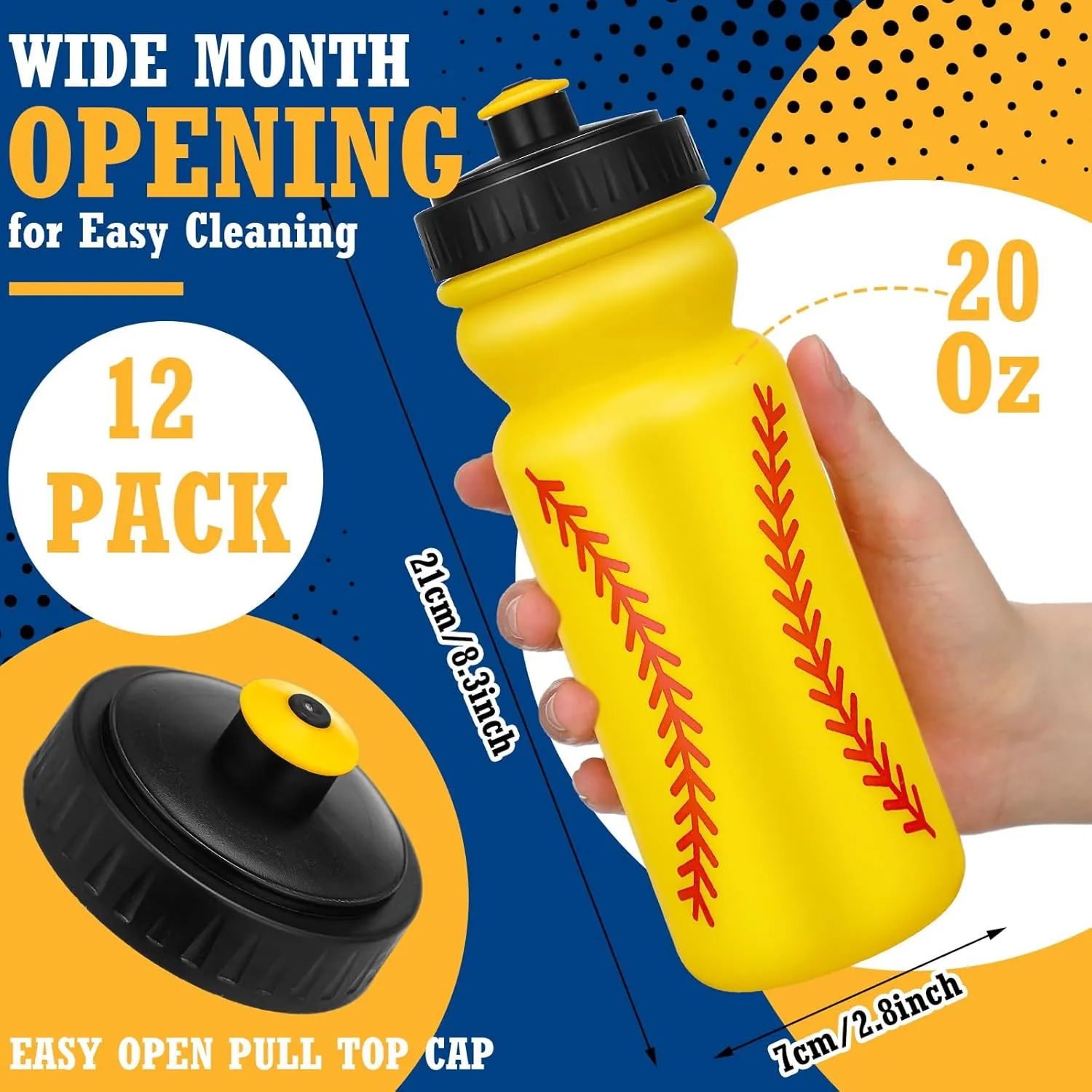 Nitial 12 Pack Softball Water Bottles Bulk 20 oz Reusable Squeeze Water Bottles Plastic Sports Bottle with Pull Top Cap Sports Gifts Tumbler for Travel Gym Softball Party Supplies