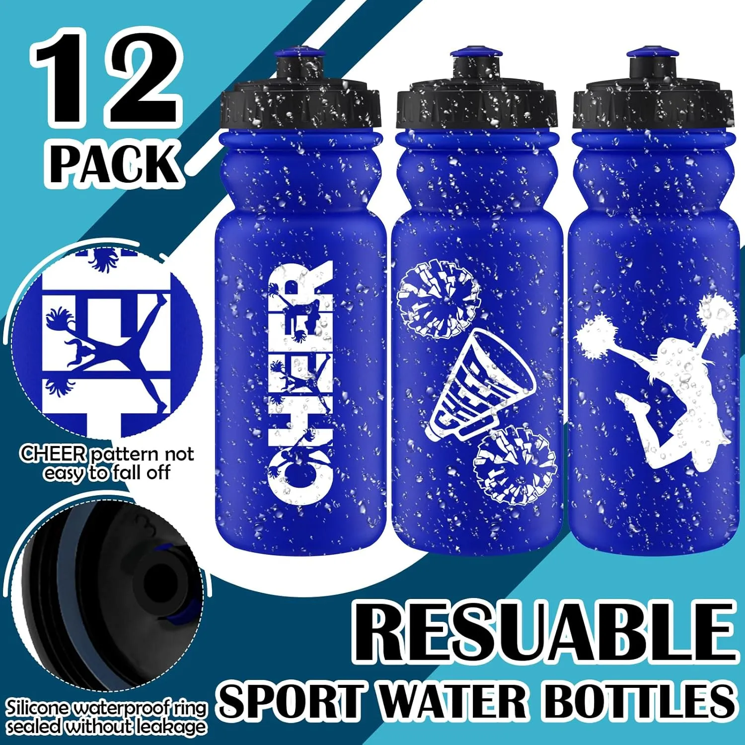 Nitial 12 Pcs Cheer Water Bottles Gifts Bulk 20 oz Reusable Cheerleader Water Bottles Cheer Teams Gifts Sports Bottle with Pull Cap Tumbler for Teams Travel Gym Sports Party Supplies