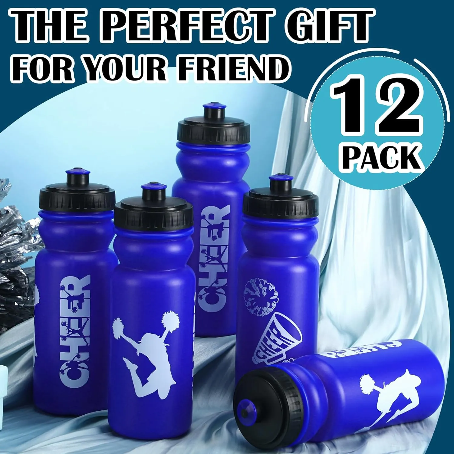 Nitial 12 Pcs Cheer Water Bottles Gifts Bulk 20 oz Reusable Cheerleader Water Bottles Cheer Teams Gifts Sports Bottle with Pull Cap Tumbler for Teams Travel Gym Sports Party Supplies