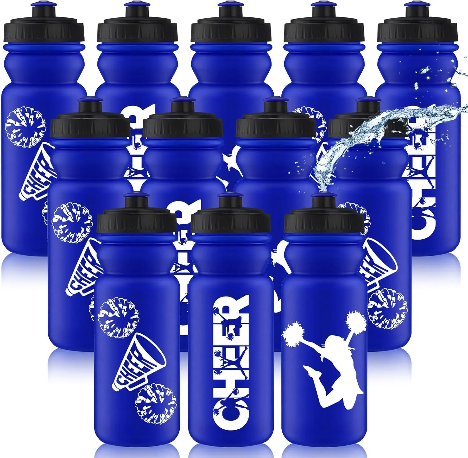 Nitial 12 Pcs Cheer Water Bottles Gifts Bulk 20 oz Reusable Cheerleader Water Bottles Cheer Teams Gifts Sports Bottle with Pull Cap Tumbler for Teams Travel Gym Sports Party Supplies