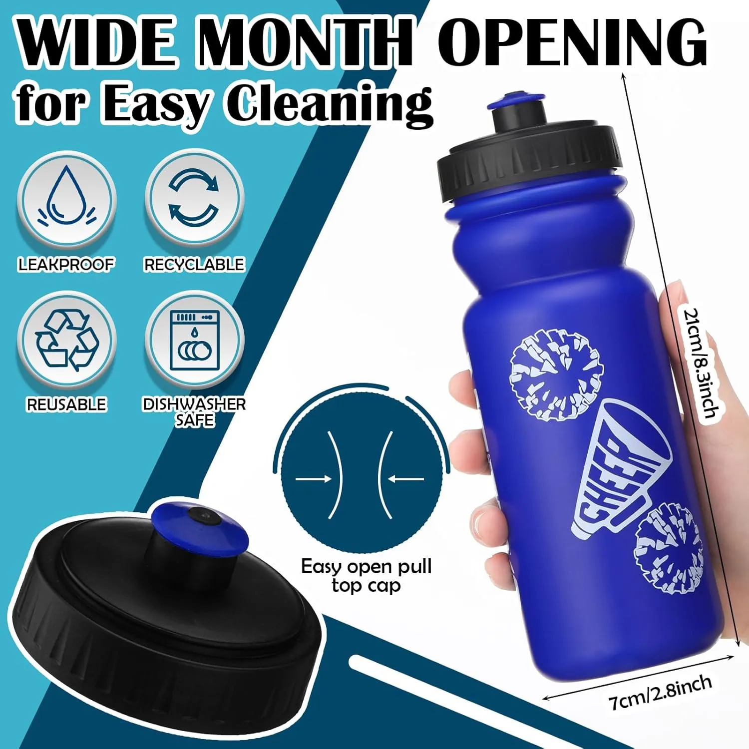 Nitial 12 Pcs Cheer Water Bottles Gifts Bulk 20 oz Reusable Cheerleader Water Bottles Cheer Teams Gifts Sports Bottle with Pull Cap Tumbler for Teams Travel Gym Sports Party Supplies