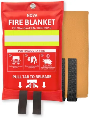 NOVA Premium Fire Blanket with Reflective Strip - Reusable 40"x40" Silicone-Coated Fiberglass | Emergency Fire Suppression for Kitchen, Home, Car | 1800°F Heat Resistant