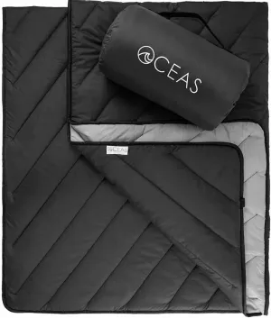 Oceas Outdoor Waterproof Stadium Blanket - Thicker Weather Proof and Windproof Blankets for Camping, Sporting Events, Picnic and Car Use - 100% Waterproof Insulated Blanket and Throws (Puffy, Black)