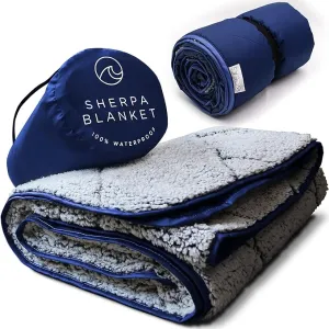 Oceas Waterproof Sherpa Fleece Picnic Blanket Blue 79L x 57W
