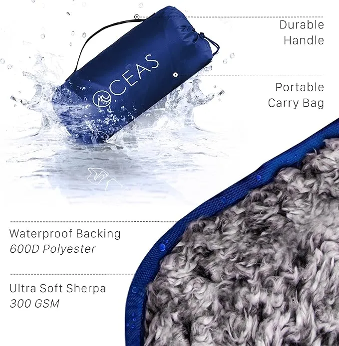 Oceas Waterproof Sherpa Fleece Picnic Blanket Blue 79L x 57W