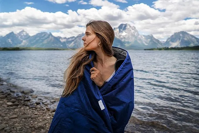 Oceas Waterproof Sherpa Fleece Picnic Blanket Blue 79L x 57W