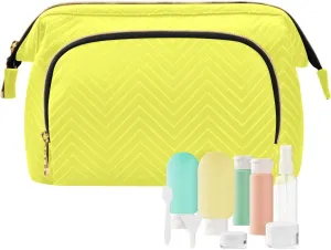 ODAWA Large Capacity Cosmetic Bags Moon Yellow Travel Toiletry Bag Makeup Cosmetic Bags with 9-Piece Accessory Set, Toiletry Makeup Bags for Traveling Women