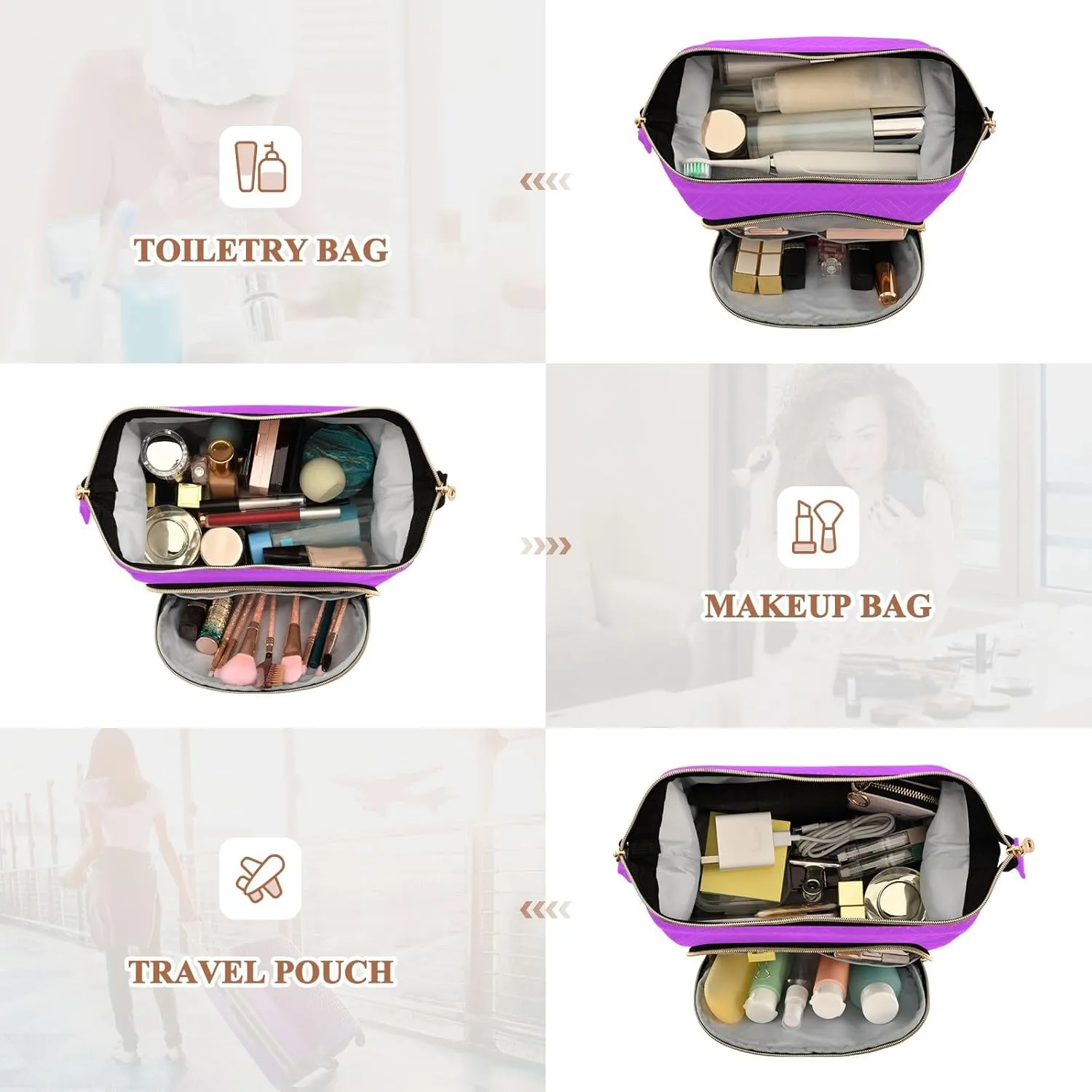 ODAWA Mallow Quilted Cosmetic Bag with 9-Piece Accessory Set, Travel Makeup Organizer Case Roomy Cosmetic Bag for Women and Girls