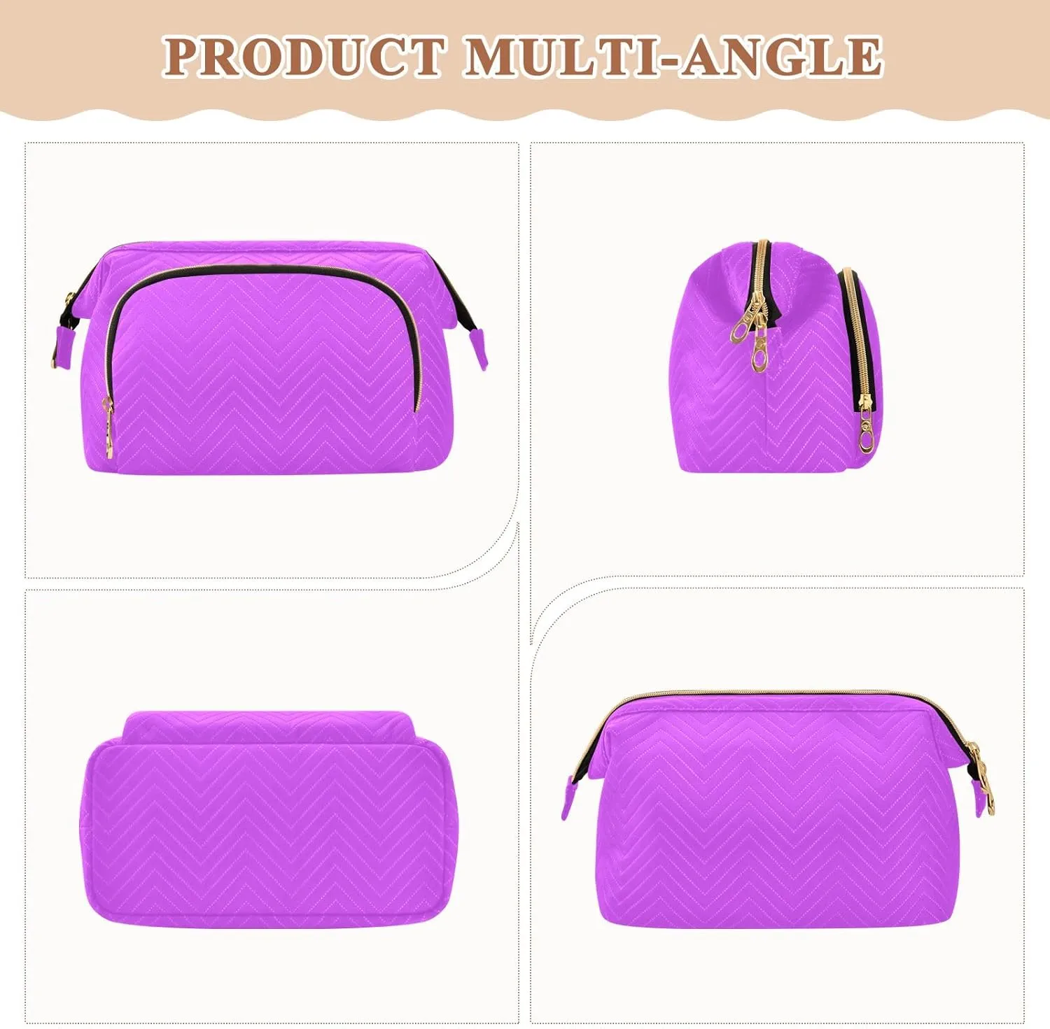 ODAWA Mallow Quilted Cosmetic Bag with 9-Piece Accessory Set, Travel Makeup Organizer Case Roomy Cosmetic Bag for Women and Girls