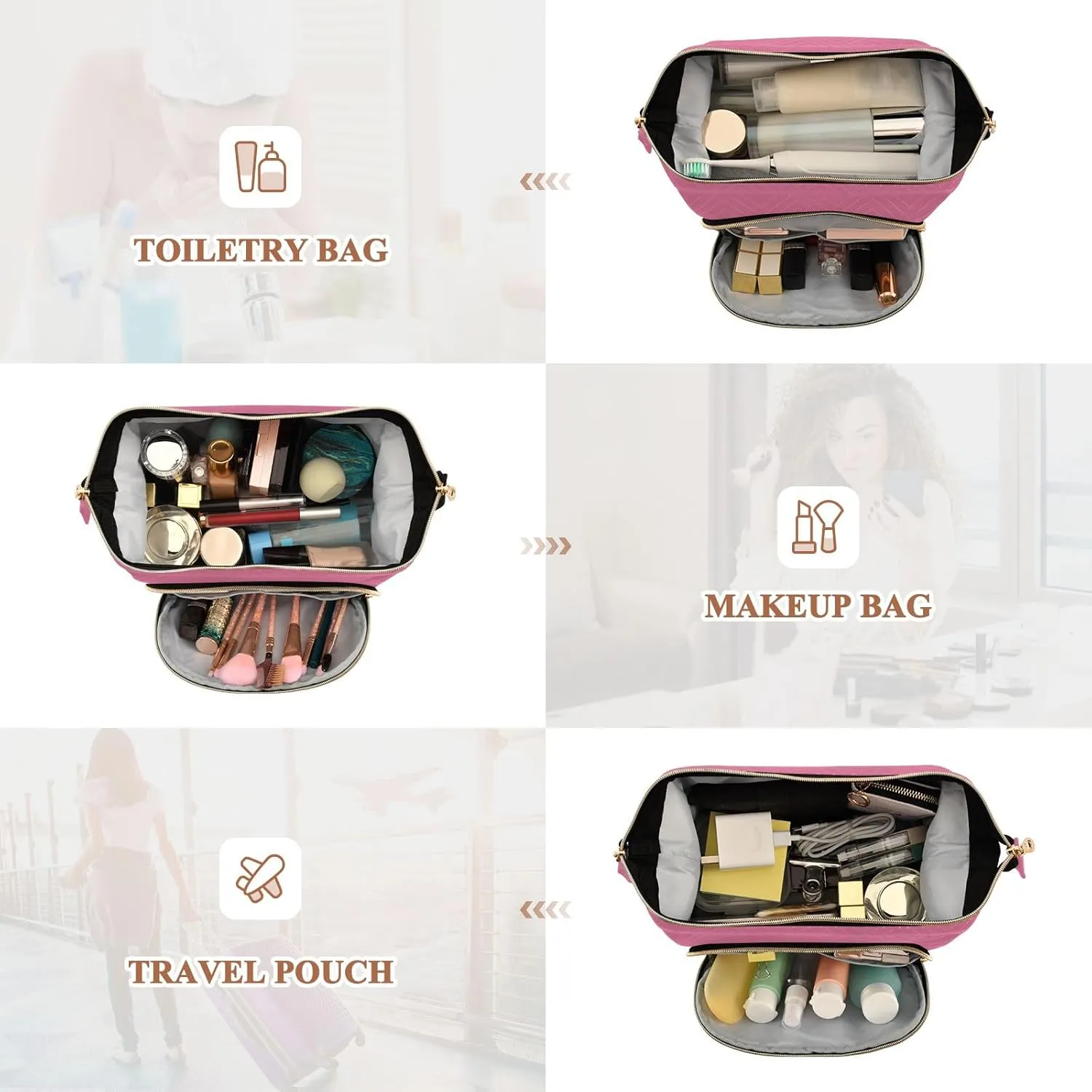 ODAWA Pale Violet Red Cosmetic Bag Travel Cosmetic Organizer Toiletry Bag Makeup Bag Travel Cosmetic Bag Toiletry Bag Organizer Pouch