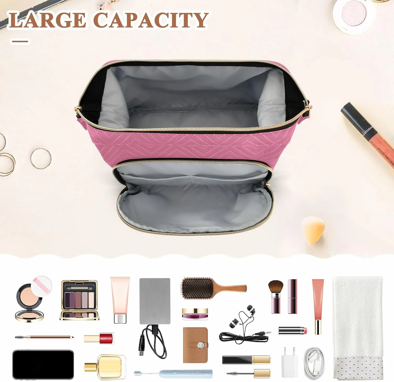 ODAWA Pale Violet Red Cosmetic Bag Travel Cosmetic Organizer Toiletry Bag Makeup Bag Travel Cosmetic Bag Toiletry Bag Organizer Pouch