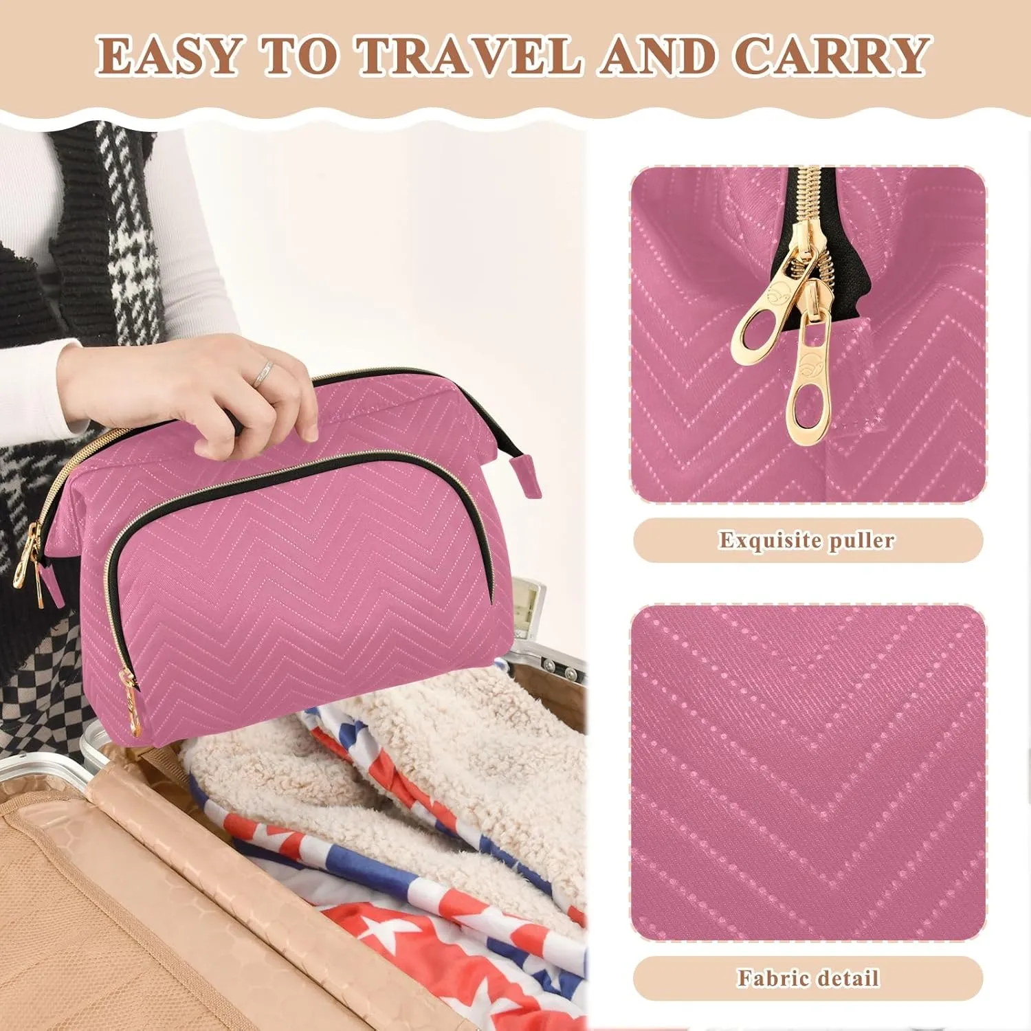 ODAWA Pale Violet Red Cosmetic Bag Travel Cosmetic Organizer Toiletry Bag Makeup Bag Travel Cosmetic Bag Toiletry Bag Organizer Pouch