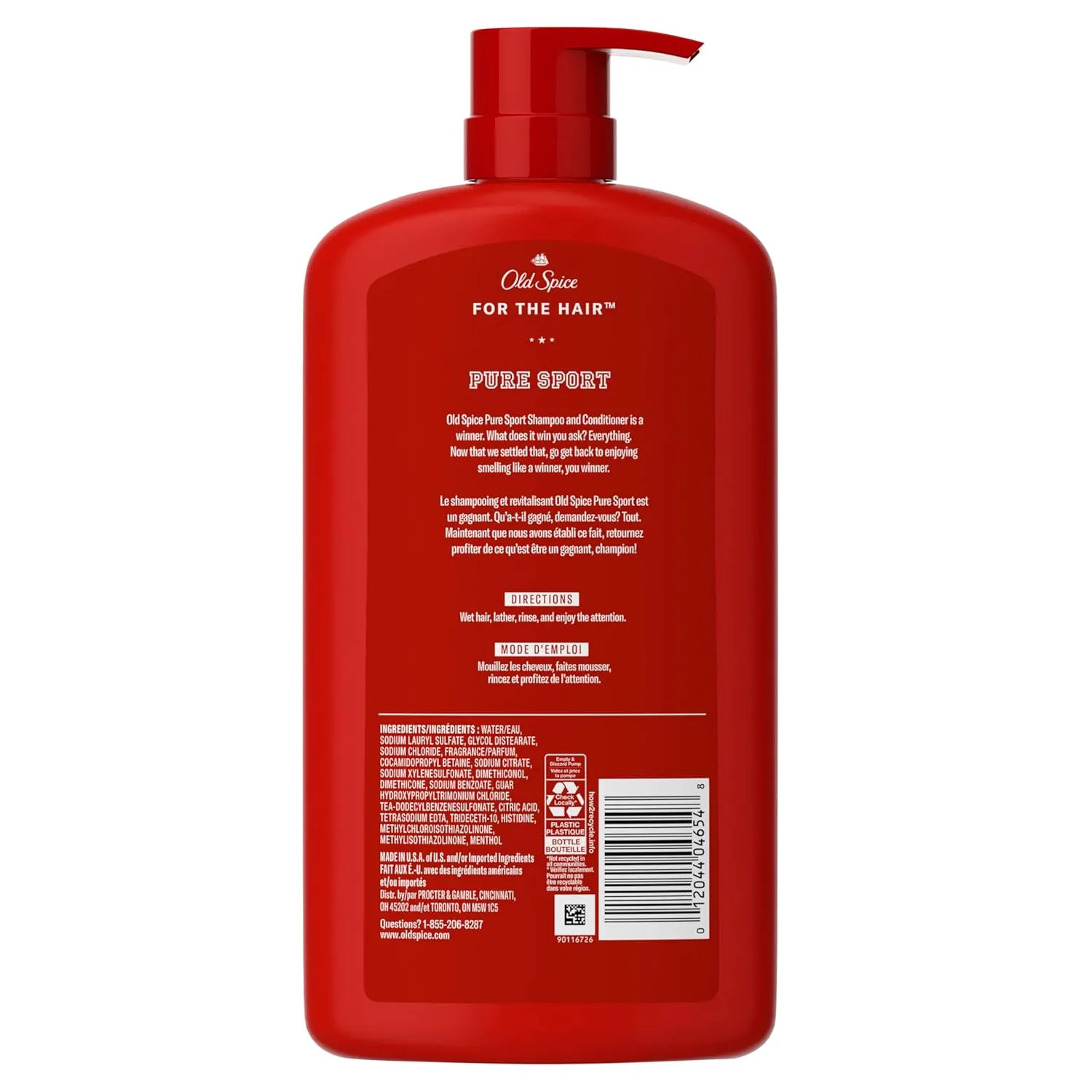 Old Spice Pure Sport 2in1 Shampoo and Conditioner for Men, Twin Pack, Lemon, 58.4 Fl Oz