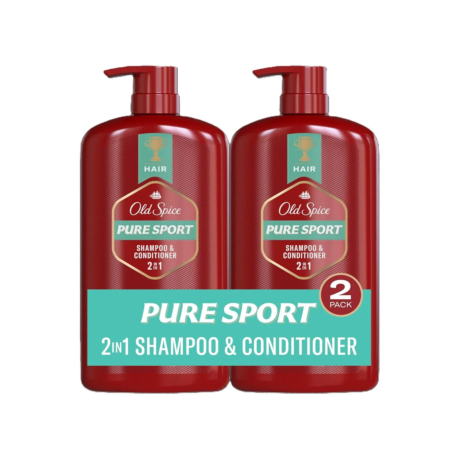 Old Spice Pure Sport 2in1 Shampoo and Conditioner for Men, Twin Pack, Lemon, 58.4 Fl Oz