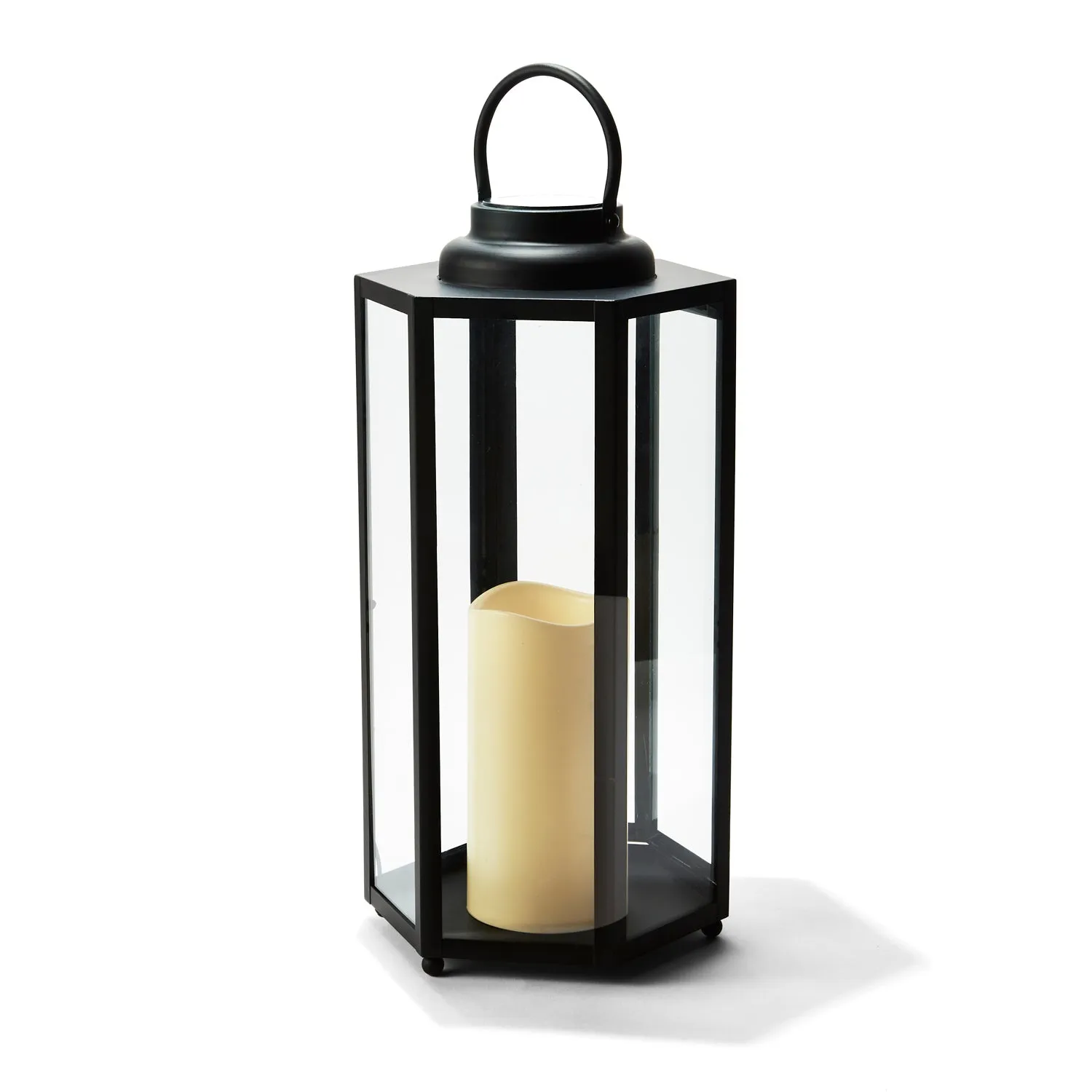 Open Box Rigel Hexagonal Metal Lantern with Solar LED Candle, Large
