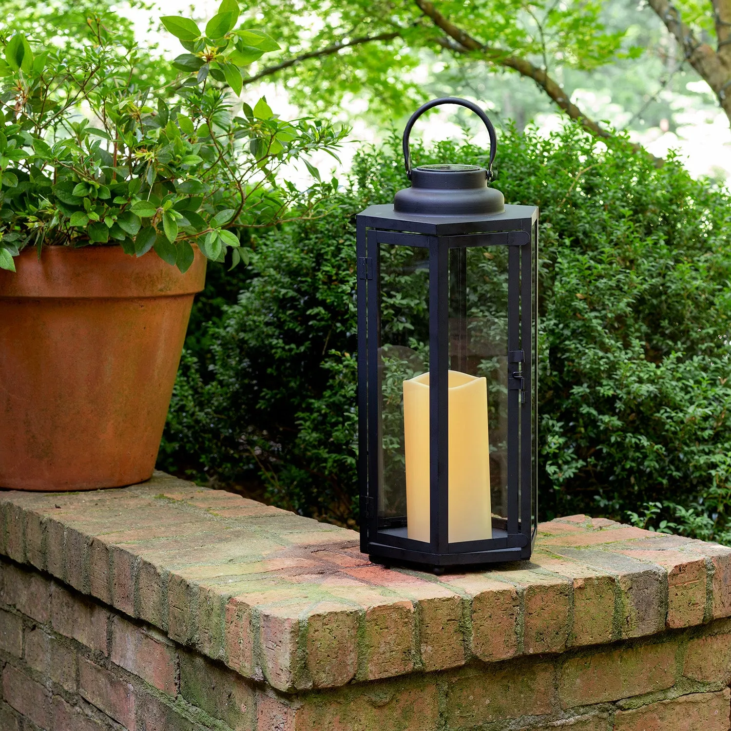 Open Box Rigel Hexagonal Metal Lantern with Solar LED Candle, Large