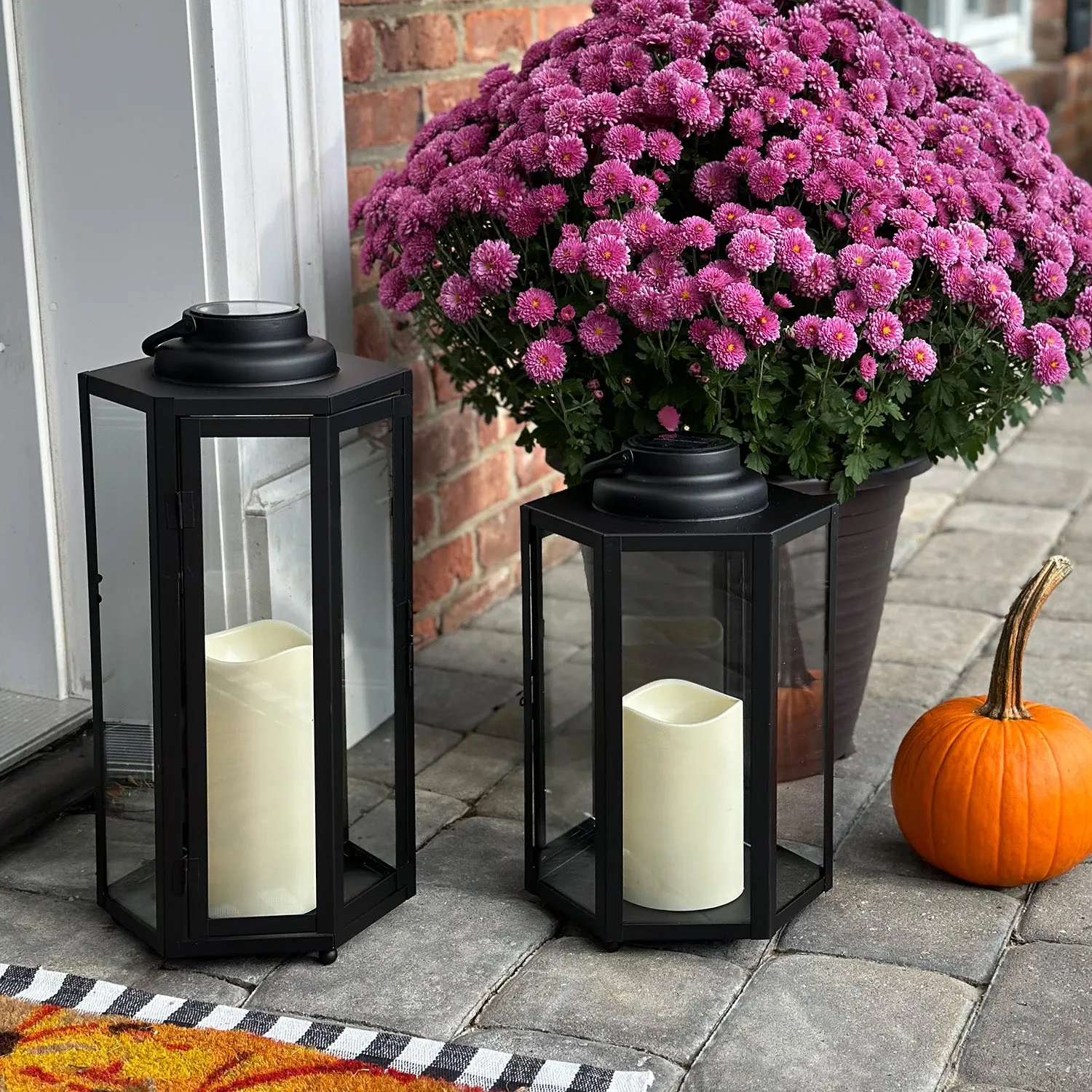 Open Box Rigel Hexagonal Metal Lantern with Solar LED Candle, Large