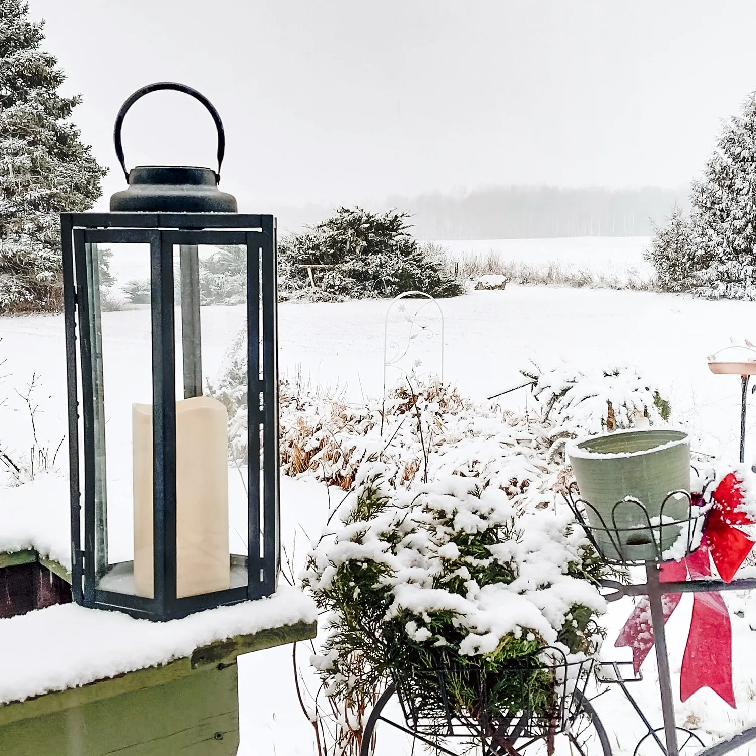 Open Box Rigel Hexagonal Metal Lantern with Solar LED Candle, Large