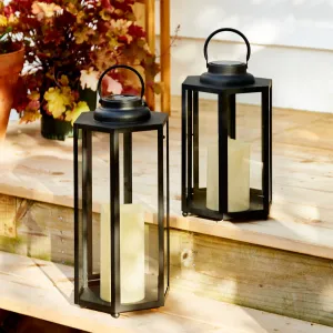 Open Box Rigel Hexagonal Metal Lantern with Solar LED Candle, Large