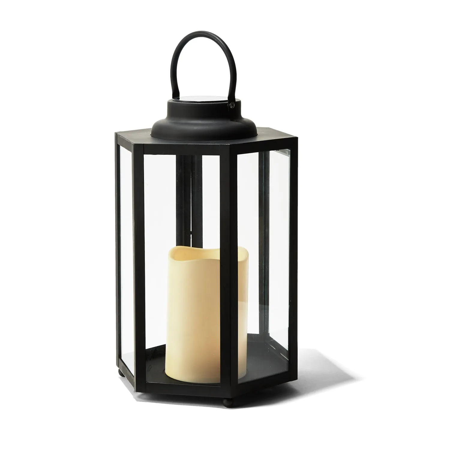 Open Box Rigel Hexagonal Metal Lantern with Solar LED Candle, Medium