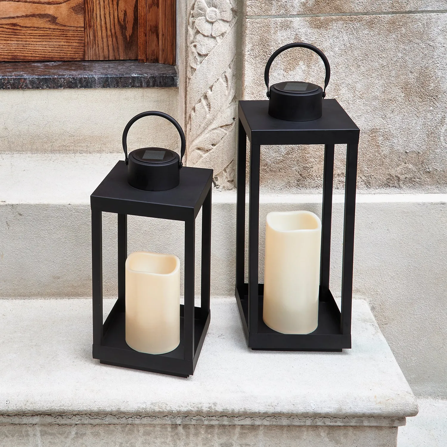 Open Box Velo Metal Lantern with Solar LED Candle, Large