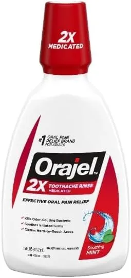 Orajel Analgesic & Astringent Rinse for Toothache Soothing Mint - 16 oz, Pack of 4