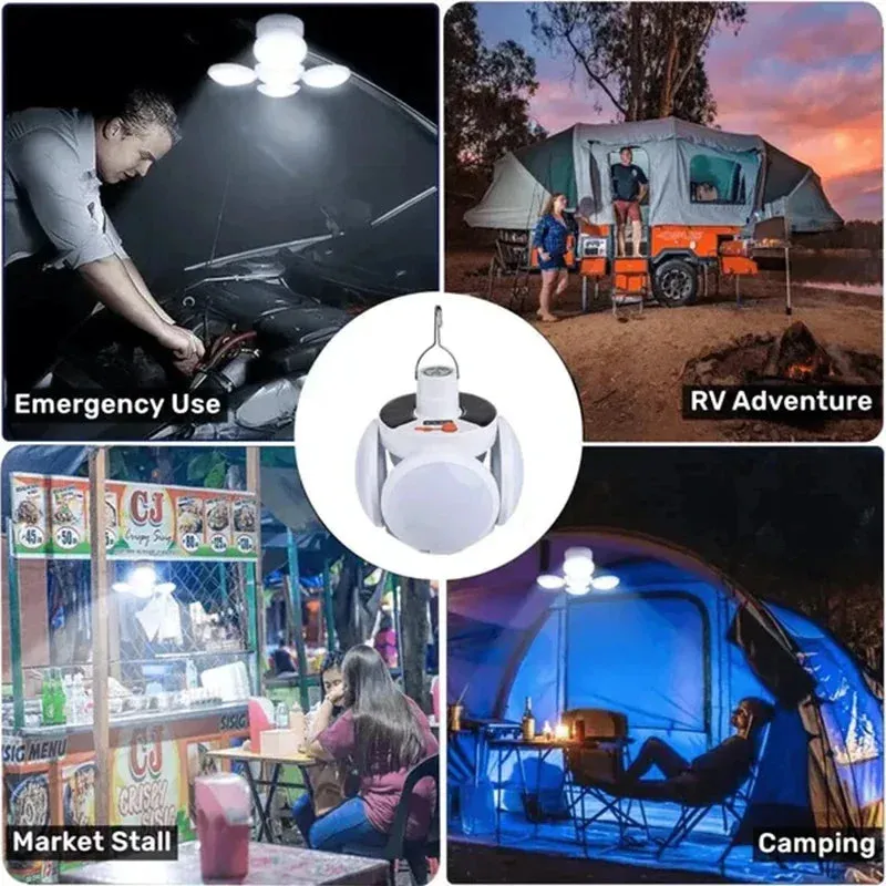 Outdoor Solar Folding Light Portable USB Rechargeable LED Bulb Search Lights