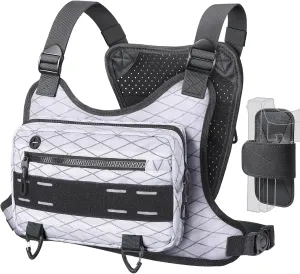 Outdoor Sport Chest Rig for Men, Running Vest Bag with Pack Holster (White)